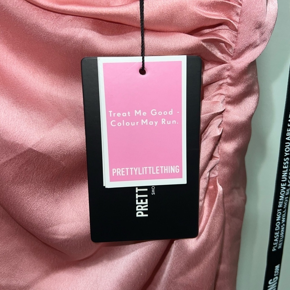 PrettyLittleThing Shape Pink Satin Wrap Dress - Picture 7 of 7